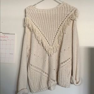 cream chunky knit fringe boho oversized sweater